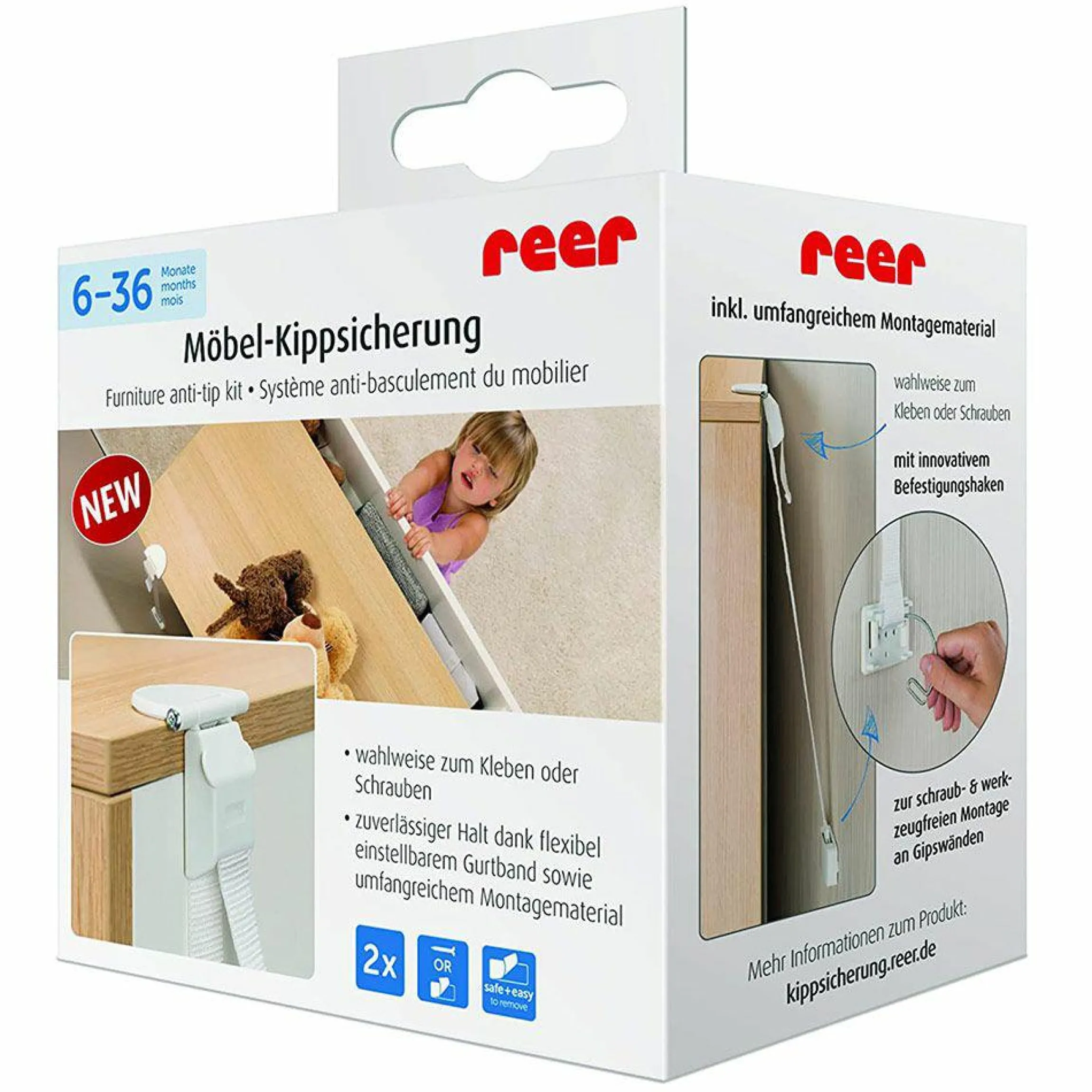 Kippsicherung für Möbel - 2 Bänder - Weiß