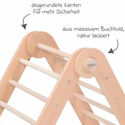 Kletterdreieck Littlefoot montiert, werkzeuglos verstellbar, klappbar aus Buchenholz - Natur lackiert
