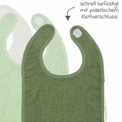 Klett-Lätzchen 3er Pack Frottee 25 x 34 cm - OffWhite / Soft Green / Forest Green