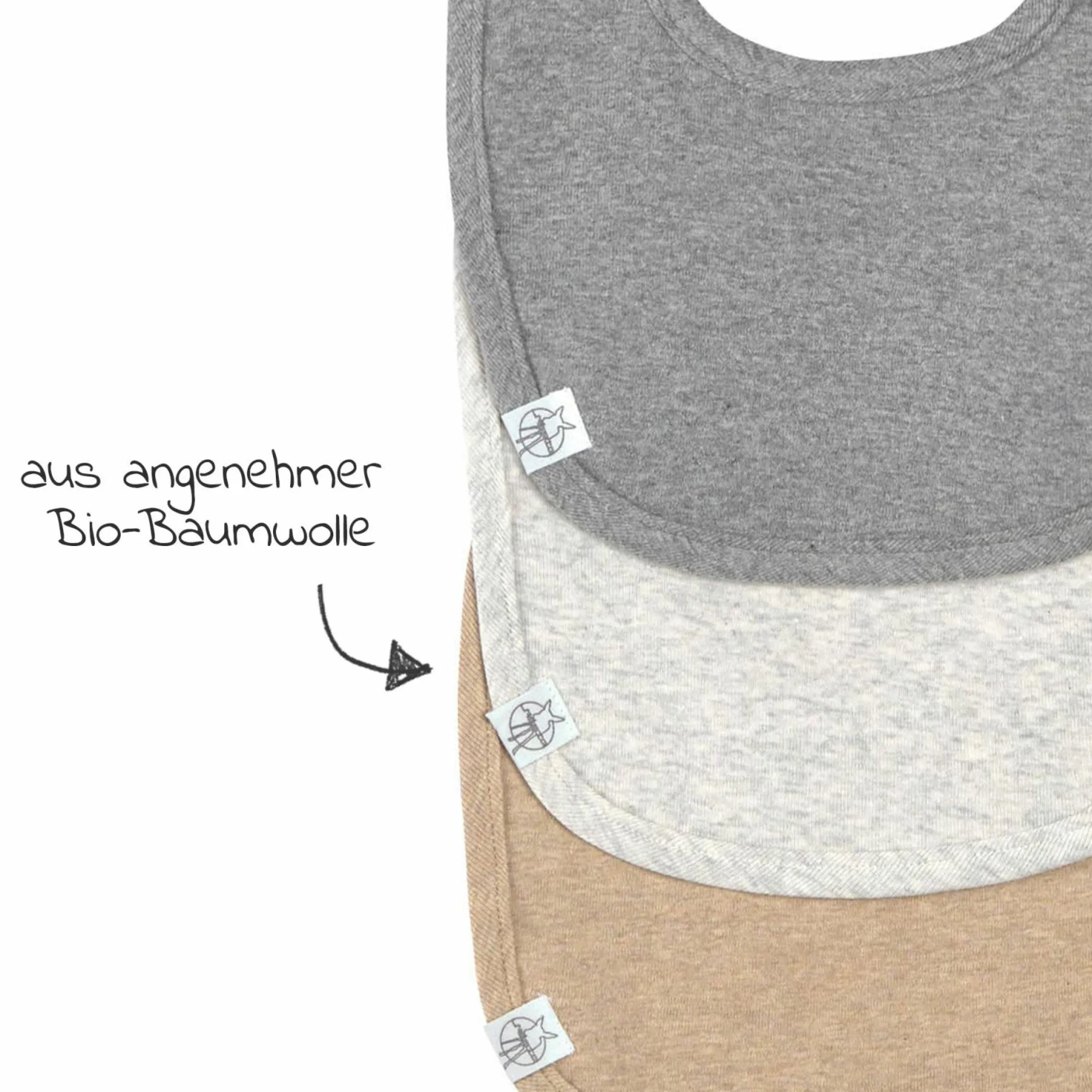 Klett-Lätzchen 3er Pack Newborn Bib aus Bio-Baumwolle - Dark Grey / Light Grey / Nature Melange