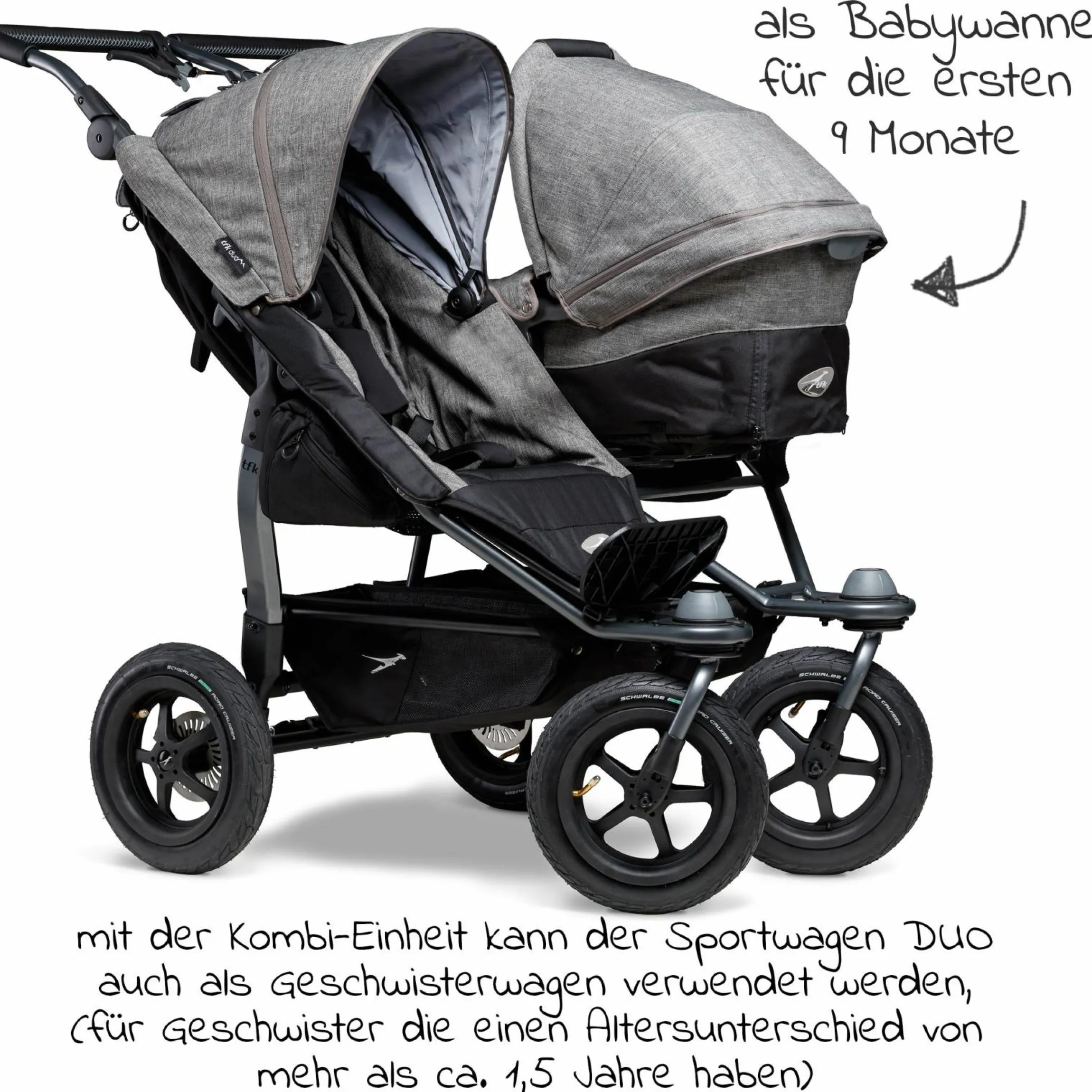 Kombi-Einheit (1 x Wanne & Sitz) für Duo - Premium Grau