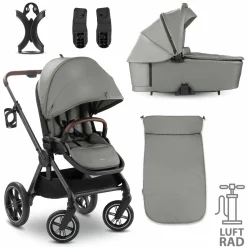 Kombi-Kinderwagen Comfort N Care Air Set (mit Luftreifen) - inkl. Babywanne, Sportsitz, Beindecke und Getränkehalter - Dark Grey