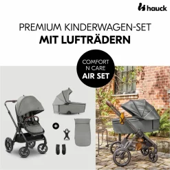 Kombi-Kinderwagen Comfort N Care Air Set (mit Luftreifen) - inkl. Babywanne, Sportsitz, Beindecke und Getränkehalter - Dark Grey