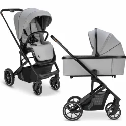 Kombi-Kinderwagen Juntos bis 22 kg belastbar mit Teleskopschieber, umsetzbare Sitzeinheit, Babywanne mit Matratze & Regenschutz - Rock - Kollektion 2025