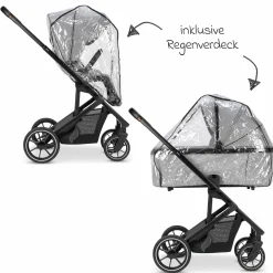 Kombi-Kinderwagen Juntos bis 22 kg belastbar mit Teleskopschieber, umsetzbare Sitzeinheit, Babywanne mit Matratze & Regenschutz - Rock - Kollektion 2025