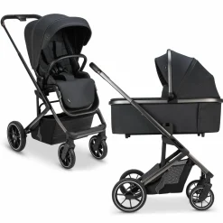 Kombi-Kinderwagen Juntos bis 22 kg belastbar mit Teleskopschieber, umsetzbare Sitzeinheit, Babywanne mit Matratze & Regenschutz - Coal - Kollektion 2025