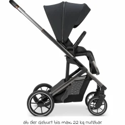Kombi-Kinderwagen Juntos bis 22 kg belastbar mit Teleskopschieber, umsetzbare Sitzeinheit, Babywanne mit Matratze & Regenschutz - Coal - Kollektion 2025