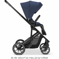Kombi-Kinderwagen Juntos bis 22 kg belastbar mit Teleskopschieber, umsetzbare Sitzeinheit, Babywanne mit Matratze & Regenschutz - Cobalt - Kollektion 2025