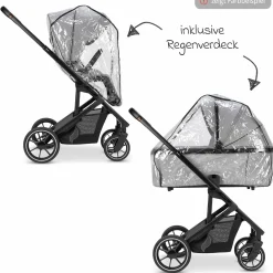 Kombi-Kinderwagen Juntos bis 22 kg belastbar mit Teleskopschieber, umsetzbare Sitzeinheit, Babywanne mit Matratze & Regenschutz - Cobalt - Kollektion 2025