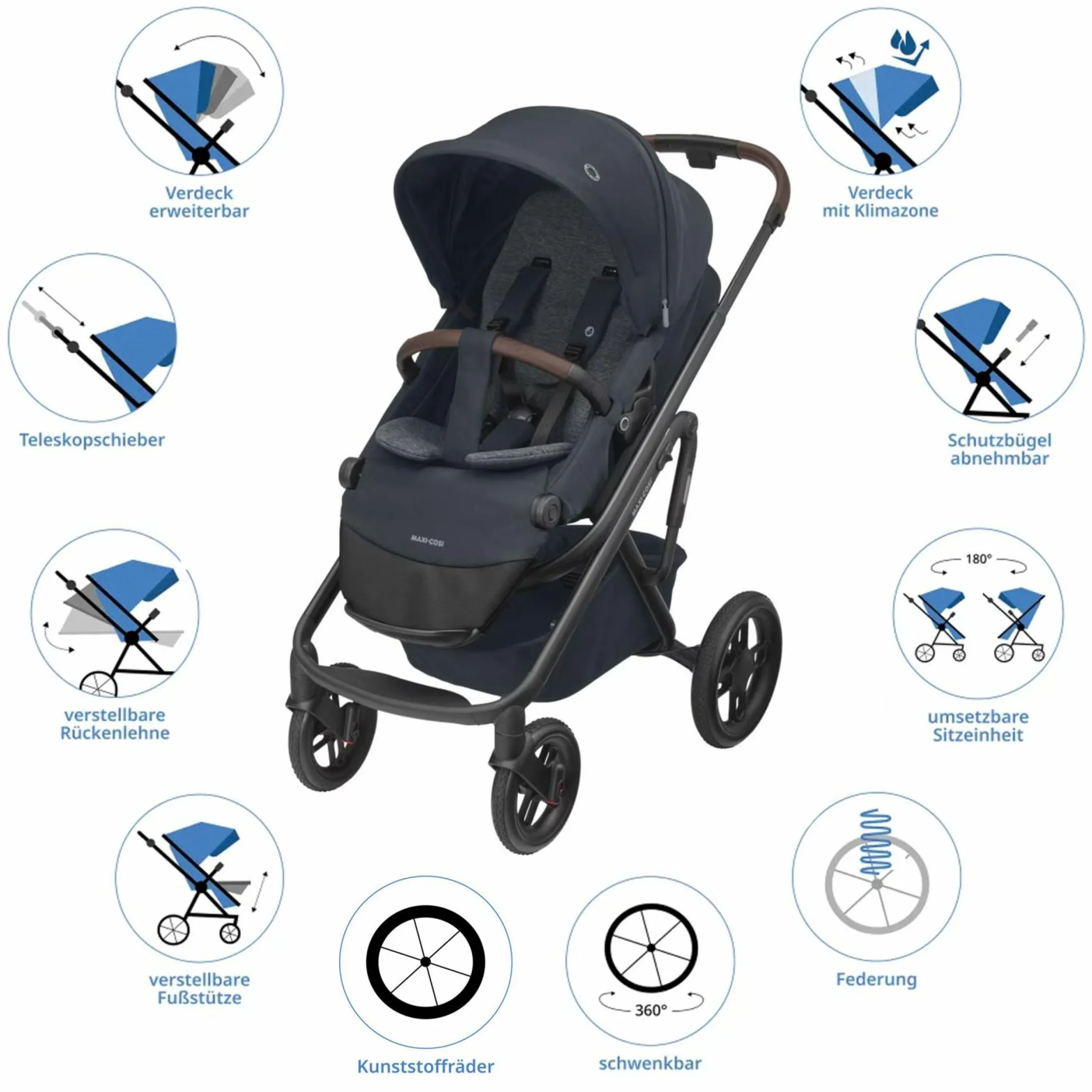 Kombi-Kinderwagen Lila XP Plus inkl. Babywanne, geräumiger XL Korb bis 10 kg, umsetzbare Sitzeinheit, bis 22kg - Essential Graphite - Kollektion 2025