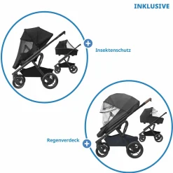 Kombi-Kinderwagen Lila XP Plus inkl. Babywanne, geräumiger XL Korb bis 10 kg, umsetzbare Sitzeinheit, bis 22kg - Essential Graphite - Kollektion 2025
