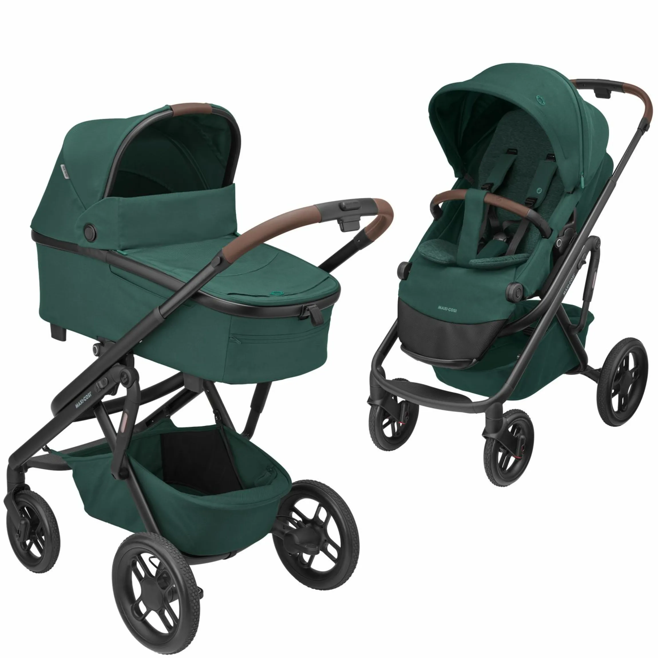 Kombi-Kinderwagen Lila XP Plus inkl. Babywanne, geräumiger XL Korb bis 10 kg, umsetzbare Sitzeinheit, bis 22kg - Essential Green - Kollektion 2025