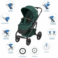 Kombi-Kinderwagen Lila XP Plus inkl. Babywanne, geräumiger XL Korb bis 10 kg, umsetzbare Sitzeinheit, bis 22kg - Essential Green - Kollektion 2025
