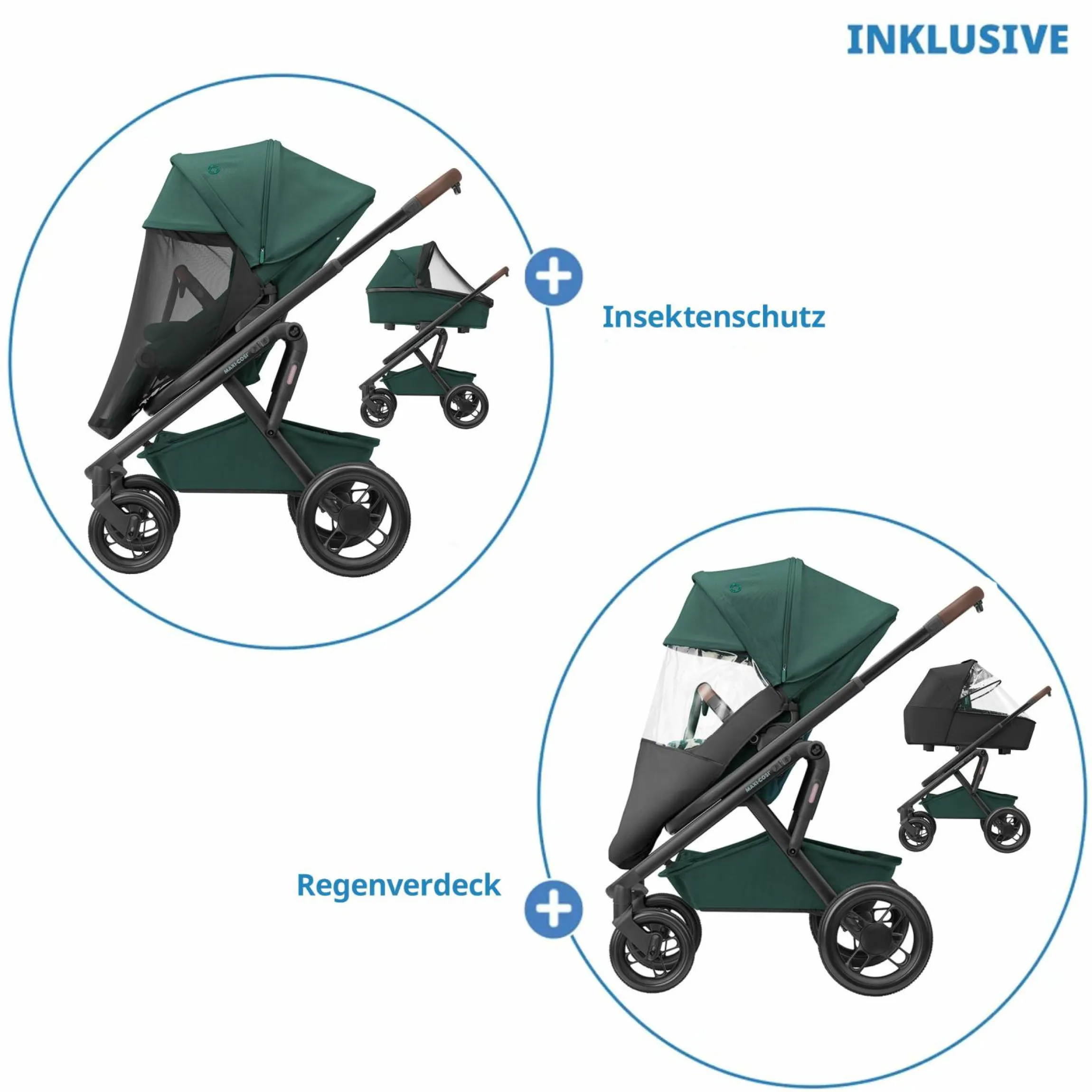 Kombi-Kinderwagen Lila XP Plus inkl. Babywanne, geräumiger XL Korb bis 10 kg, umsetzbare Sitzeinheit, bis 22kg - Essential Green - Kollektion 2025