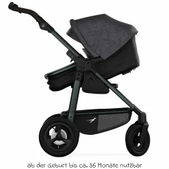 Kombi-Kinderwagen Mono 4 Luftreifen inkl. Kombi-Einheit (Babywanne+Sitz) mit Liegeposition & XXL Zubehörpaket - Premium Schwarz