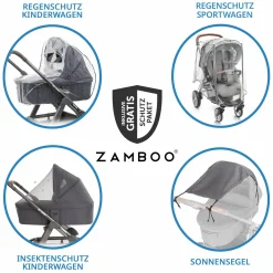 Kombi-Kinderwagen Mono 4 Luftreifen inkl. Kombi-Einheit (Babywanne+Sitz) mit Liegeposition & XXL Zubehörpaket - Premium Schwarz