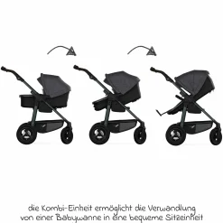 Kombi-Kinderwagen Mono 4 Luftreifen inkl. Kombi-Einheit (Babywanne+Sitz) mit Liegeposition & XXL Zubehörpaket - Premium Schwarz