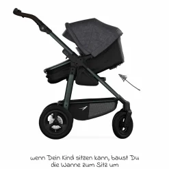Kombi-Kinderwagen Mono 4 Luftreifen inkl. Kombi-Einheit (Babywanne+Sitz) mit Liegeposition & XXL Zubehörpaket - Premium Schwarz
