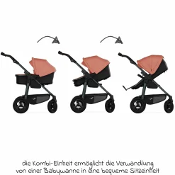 Kombi-Kinderwagen Mono 4 Luftreifen inkl. Kombi-Einheit (Babywanne+Sitz) mit Liegeposition & XXL Zubehörpaket - Lachs