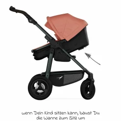 Kombi-Kinderwagen Mono 4 Luftreifen inkl. Kombi-Einheit (Babywanne+Sitz) mit Liegeposition & XXL Zubehörpaket - Lachs