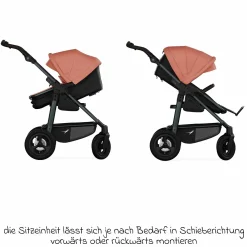Kombi-Kinderwagen Mono 4 Luftreifen inkl. Kombi-Einheit (Babywanne+Sitz) mit Liegeposition & XXL Zubehörpaket - Lachs