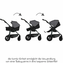 Kombi-Kinderwagen Mono 4 Luftreifen inkl. Kombi-Einheit (Babywanne+Sitz) mit Liegeposition & XXL Zubehörpaket - Premium Grau