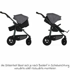Kombi-Kinderwagen Mono 4 Luftreifen inkl. Kombi-Einheit (Babywanne+Sitz) mit Liegeposition & XXL Zubehörpaket - Premium Grau