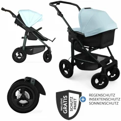 Kombi-Kinderwagen Mono 4 Luftreifen inkl. Kombi-Einheit (Babywanne+Sitz) mit Liegeposition & XXL Zubehörpaket - Blau