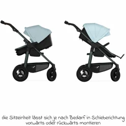 Kombi-Kinderwagen Mono 4 Luftreifen inkl. Kombi-Einheit (Babywanne+Sitz) mit Liegeposition & XXL Zubehörpaket - Blau