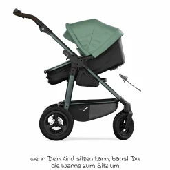 Kombi-Kinderwagen Mono 4 Luftreifen inkl. Kombi-Einheit (Babywanne+Sitz) mit Liegeposition & XXL Zubehörpaket - Olive