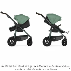 Kombi-Kinderwagen Mono 4 Luftreifen inkl. Kombi-Einheit (Babywanne+Sitz) mit Liegeposition & XXL Zubehörpaket - Olive