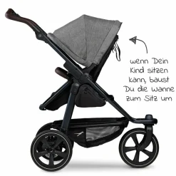 Kombi-Kinderwagen Mono 2 Luftkammerreifen inkl. Kombi-Einheit (Babywanne + Sitz) mit Liegeposition&XXL Zubehör - Pr. Grau