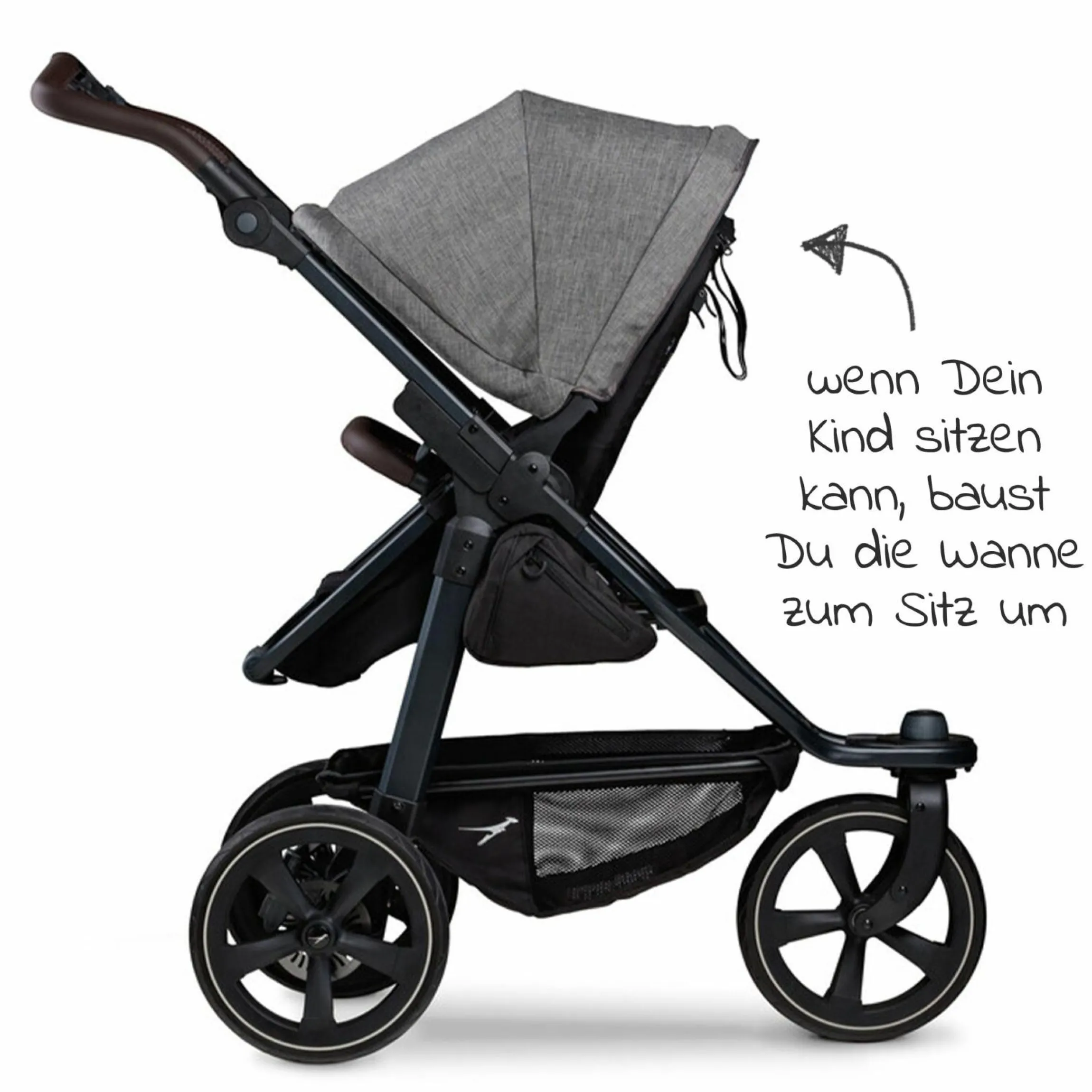 Kombi-Kinderwagen Mono 2 Luftkammerreifen inkl. Kombi-Einheit (Babywanne + Sitz) mit Liegeposition&XXL Zubehör - Pr. Grau