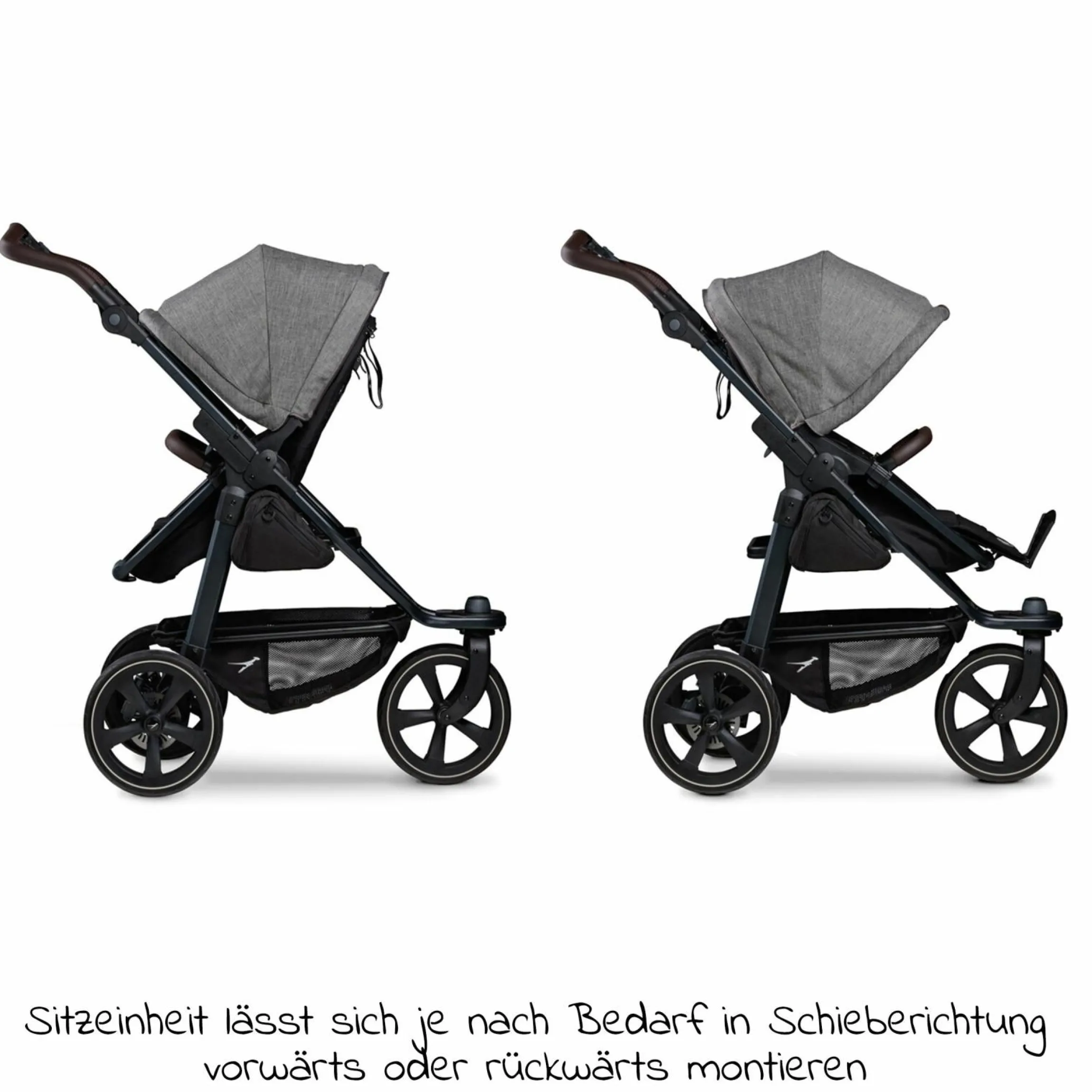 Kombi-Kinderwagen Mono 2 Luftkammerreifen inkl. Kombi-Einheit (Babywanne + Sitz) mit Liegeposition&XXL Zubehör - Pr. Grau