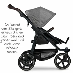 Kombi-Kinderwagen Mono 2 Luftkammerreifen inkl. Kombi-Einheit (Babywanne + Sitz) mit Liegeposition&XXL Zubehör - Pr. Grau
