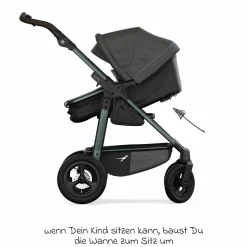 Kombi-Kinderwagen Mono 4 Luftreifen inkl. Kombi-Einheit (Babywanne+Sitz) mit Liegeposition & XXL Zubehörpaket - Anthrazit