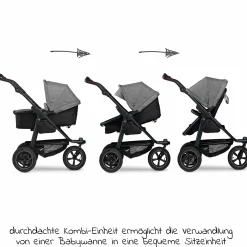 Kombi-Kinderwagen Mono 2 Luftreifen inkl. Kombi-Einheit (Babywanne+Sitz) mit Liegeposition & XXL Zubehörpaket - Pr. Grau