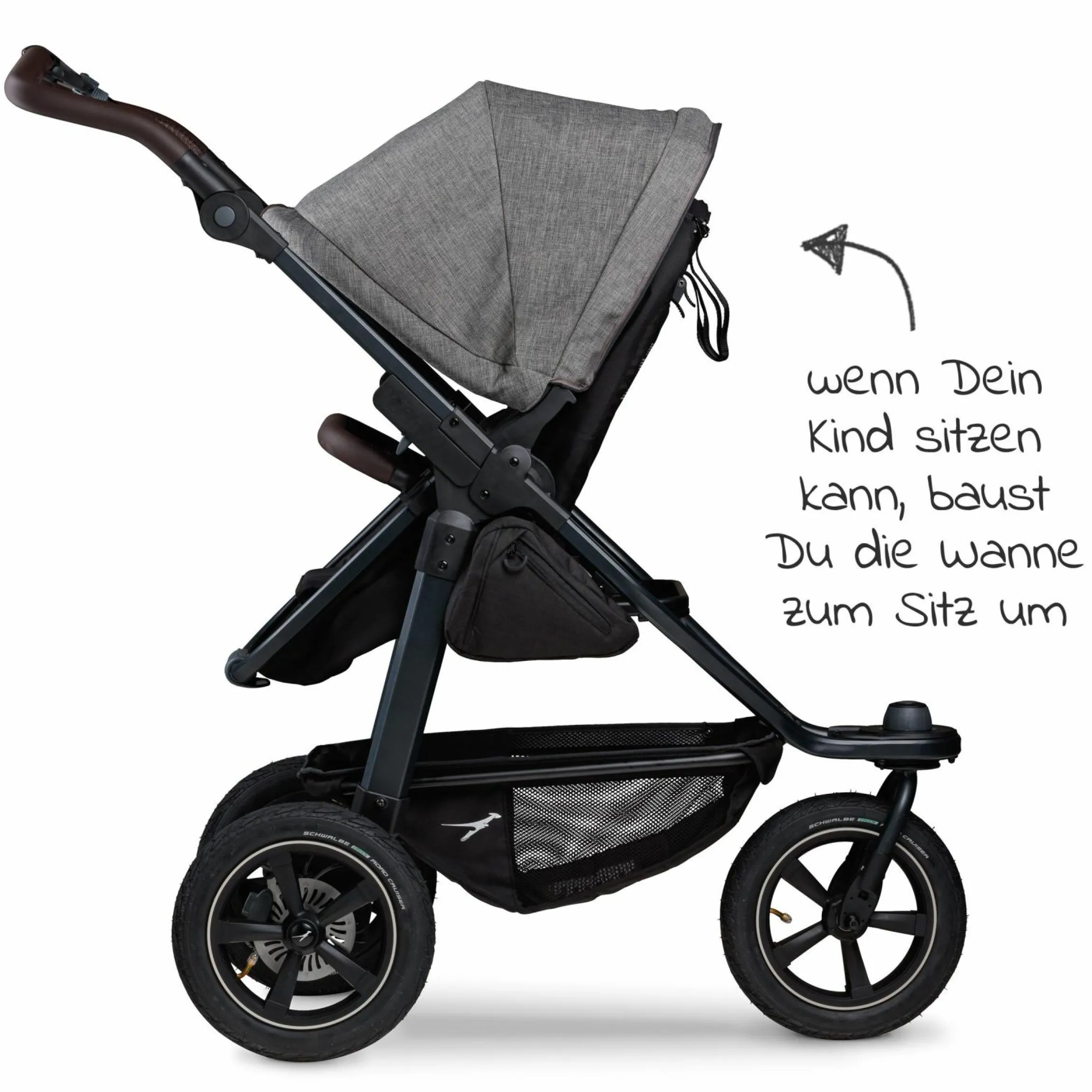 Kombi-Kinderwagen Mono 2 Luftreifen inkl. Kombi-Einheit (Babywanne+Sitz) mit Liegeposition & XXL Zubehörpaket - Pr. Grau