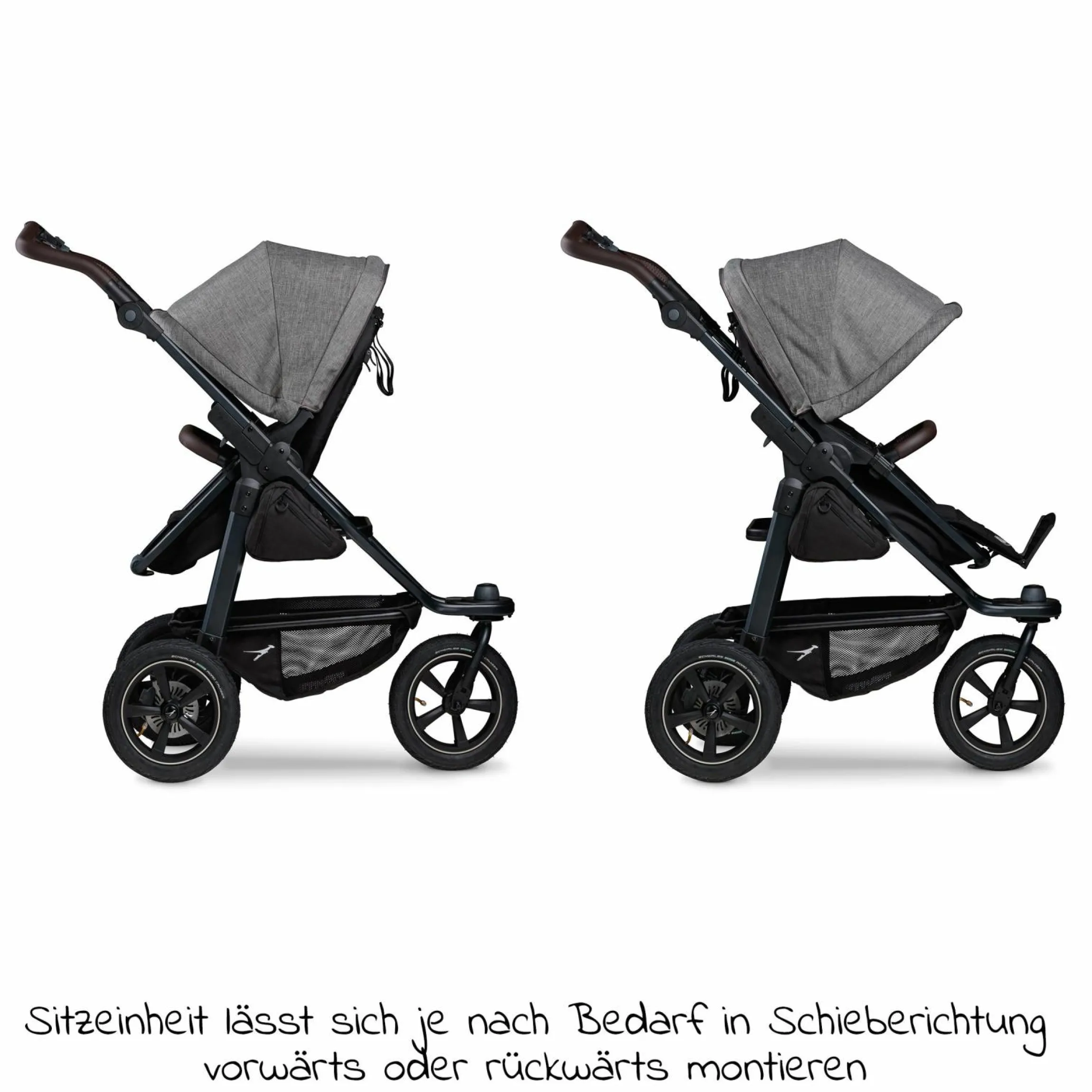 Kombi-Kinderwagen Mono 2 Luftreifen inkl. Kombi-Einheit (Babywanne+Sitz) mit Liegeposition & XXL Zubehörpaket - Pr. Grau