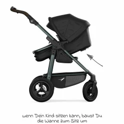 Kombi-Kinderwagen Mono 4 Luftreifen inkl. Kombi-Einheit (Babywanne+Sitz) mit Liegeposition & XXL Zubehörpaket - Schwarz