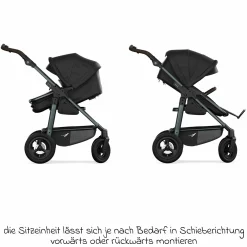 Kombi-Kinderwagen Mono 4 Luftreifen inkl. Kombi-Einheit (Babywanne+Sitz) mit Liegeposition & XXL Zubehörpaket - Schwarz