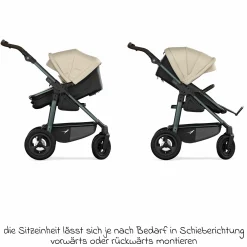 Kombi-Kinderwagen Mono 4 Luftreifen inkl. Kombi-Einheit (Babywanne+Sitz) mit Liegeposition & XXL Zubehörpaket - Sand