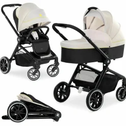 Kombi-Kinderwagen Move so Simply Set inkl. Babywanne & Sportsitz - mit Liegefunktion - Beige Neon