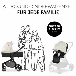 Kombi-Kinderwagen Move so Simply Set inkl. Babywanne & Sportsitz - mit Liegefunktion - Beige Neon