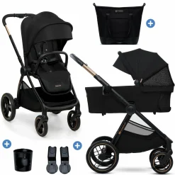 Kombi-Kinderwagen NEA 2.0 bis 22 kg mit Babywanne, Sportsitz, Teleskopschieber inkl. Getränkehalter, Wickeltasche, Adapter & Zubehör - Midnight Black