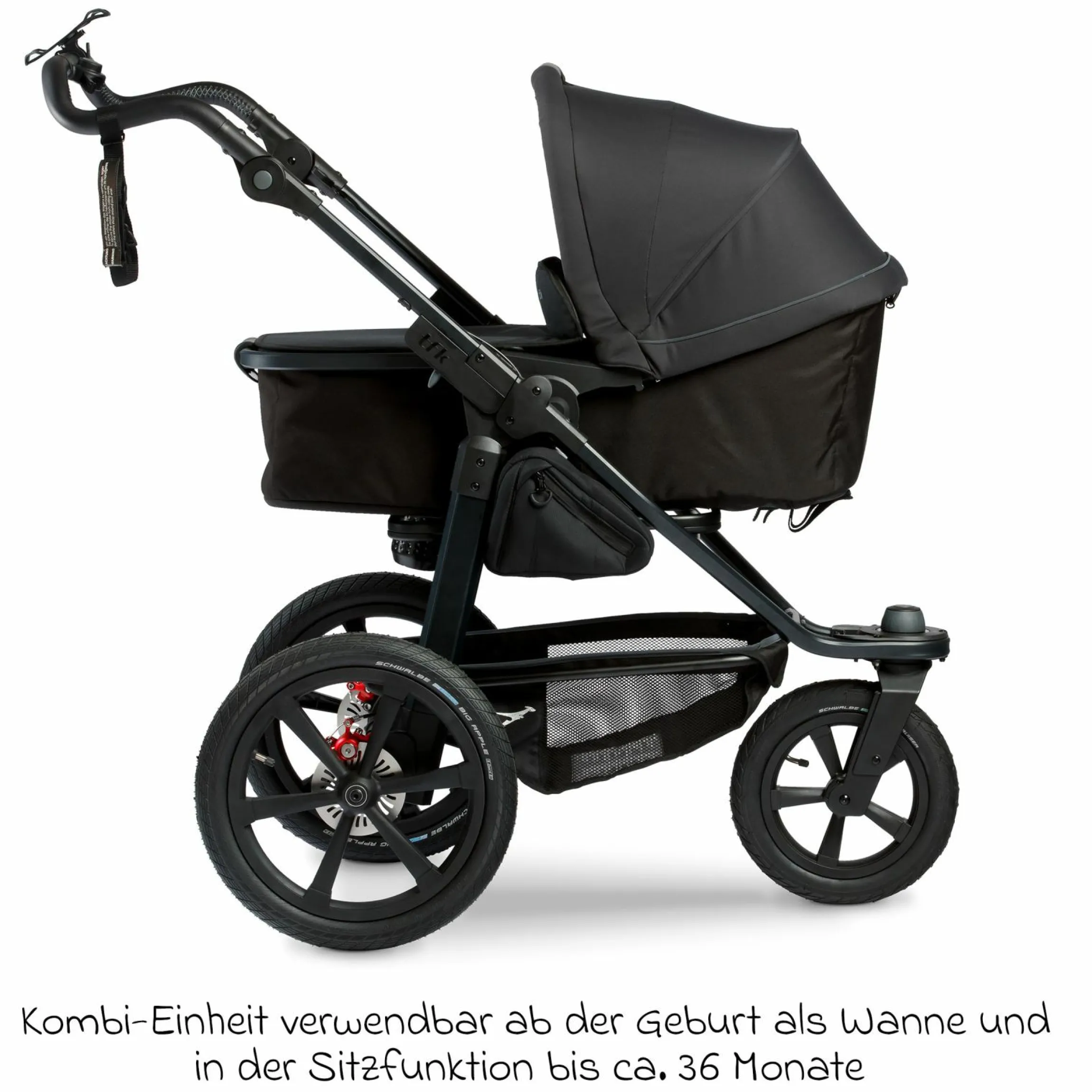 Kombi-Kinderwagen Pro mit Luftreifen inkl. Kombi-Einheit (Babywanne+Sitz) inkl. Handyhalter, Getränkeflasche & XXL Zubehörpaket - Anthrazit