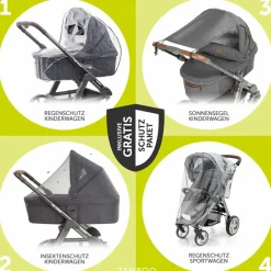 Kombi-Kinderwagen Pro mit Luftreifen inkl. Kombi-Einheit (Babywanne+Sitz) inkl. Handyhalter, Getränkeflasche & XXL Zubehörpaket - Anthrazit