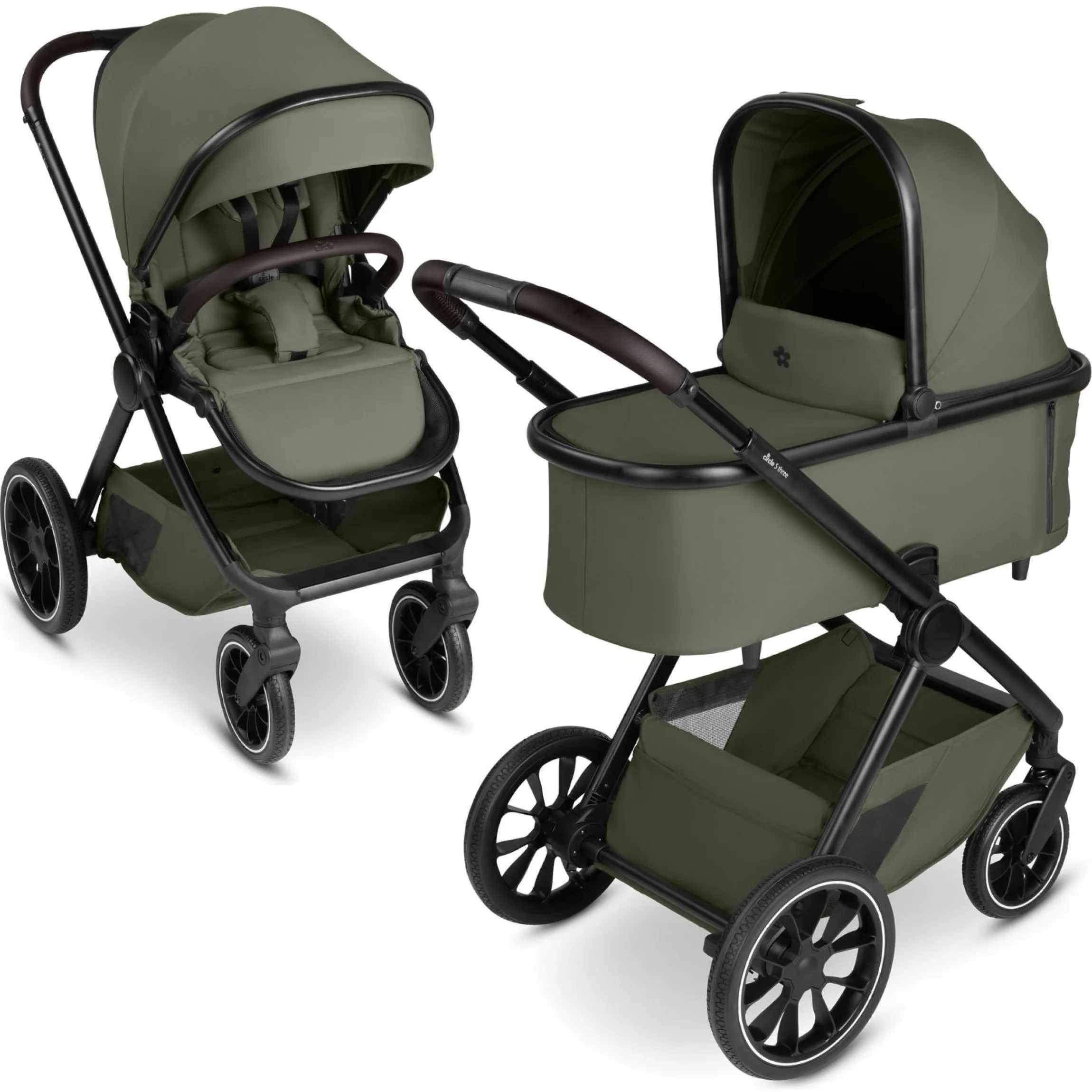 Kombi-Kinderwagen S Three bis 22 kg mit Babywanne, Sportsitz, Teleskopschieber & Adapter - Pure - Wheat