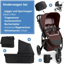 Kombi-Kinderwagen Salsa 5 Run - inkl. Babywanne, Sportsitz, Wickeltasche, Regenschutz, Becherhalter & Sonnenschirm - Umbra