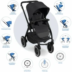 Kombi-Kinderwagen Samba 2 inkl. Babywanne & Sportsitz mit XXL-Zubehörpaket - Pure - Coal - Kollektion 2025